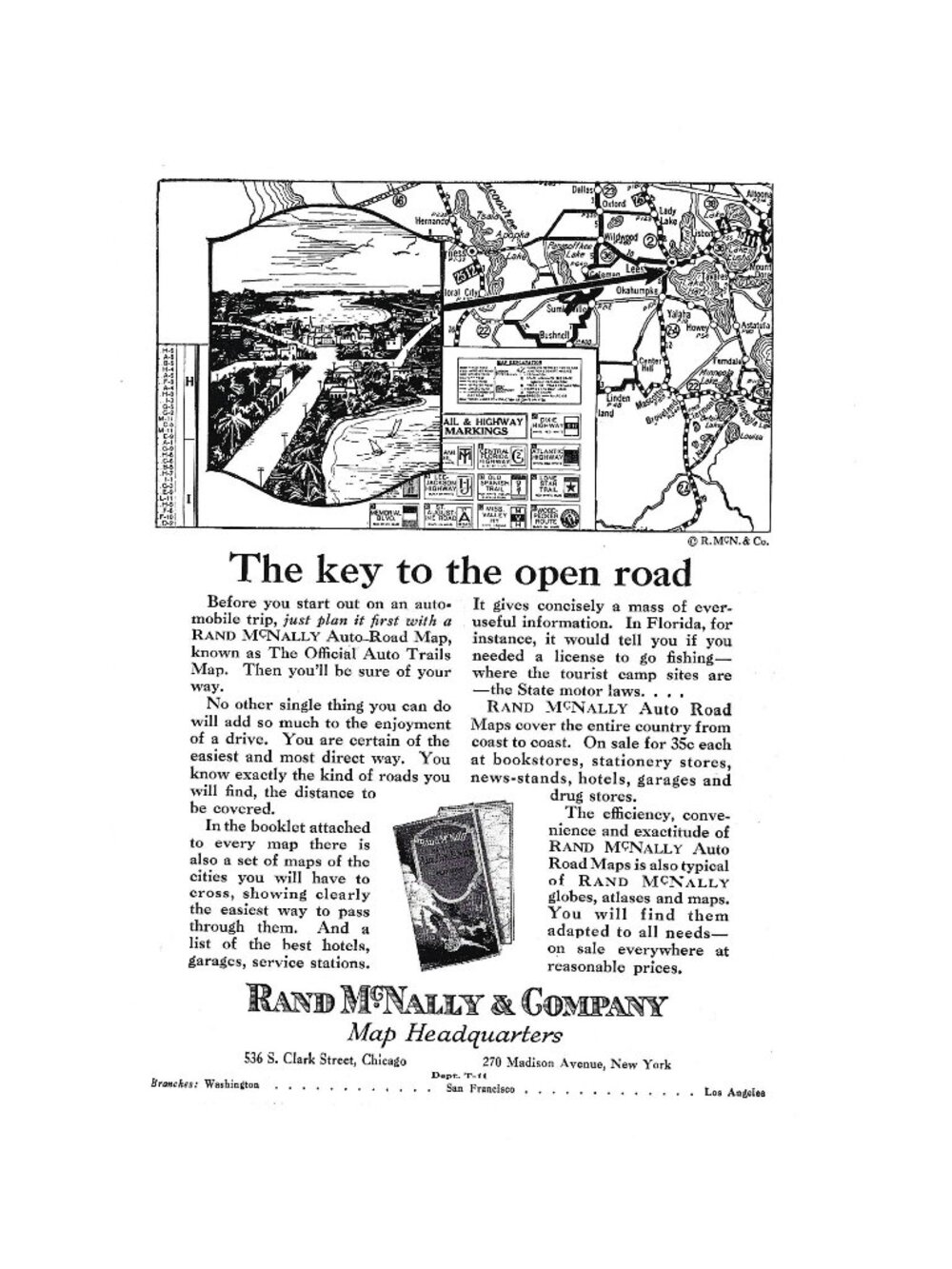 Print Ad Rand McNally Auto Road Map Official Auto Trail Map 1920s Travel Vintage